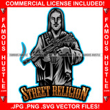 Street Religion Jesus Statue Machine Gun No Eyes Tattoo Hip Hop Rap Hustler Boss Drip Swag Plug Trap Hood Thug Gang Street Mafia Mob Ghetto Cartoon Famous Hustle Quote Art Graphic Design Logo T-Shirt Print Printing JPG PNG SVG Vector Cut File