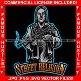 Street Religion Jesus Statue Machine Gun No Eyes Tattoo Hip Hop Rap Hustler Boss Drip Swag Plug Trap Hood Thug Gang Street Mafia Mob Ghetto Cartoon Famous Hustle Quote Art Graphic Design Logo T-Shirt Print Printing JPG PNG SVG Vector Cut File