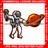 Astronauts Spaceman DJ Dee Jay Disc Jockey Holding Mic Microphone Spinning Vinyl Record Saturn Rings Outer Space UFO Sci-Fi Science Fiction Art Fantasy Artwork Illustration Artwork Art Graphic Design Logo T-Shirt Print Printing JPG PNG SVG Vector Cut File