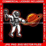 Astronauts Spaceman DJ Dee Jay Disc Jockey Holding Mic Microphone Spinning Vinyl Record Saturn Rings Outer Space UFO Sci-Fi Science Fiction Art Fantasy Artwork Illustration Artwork Art Graphic Design Logo T-Shirt Print Printing JPG PNG SVG Vector Cut File