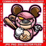 Beast Teddy Bear Scar Mean Face Yellow Eyes Stitches Baseball Bat Hip Hop Rap Rapper Plug Trap Street Hood Ghetto Swag Thug Hustler Hustling Famous Hustle Baller Trapper Art Graphic Design Logo T-Shirt Print Printing JPG PNG SVG Vector Cut File