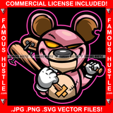 Beast Teddy Bear Scar Mean Face Yellow Eyes Stitches Baseball Bat Hip Hop Rap Rapper Plug Trap Street Hood Ghetto Swag Thug Hustler Hustling Famous Hustle Baller Trapper Art Graphic Design Logo T-Shirt Print Printing JPG PNG SVG Vector Cut File