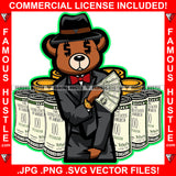 Cash Only Boss Gangster Teddy Bear King Scar Mean Face Dollar Sign Eyes Gold Coins Stacks Money Roll Hip Hop Rap Rapper Plug Trap Street Ghetto Swag Famous Hustle Trapper Art Graphic Design Logo T-Shirt Print Printing JPG PNG SVG Vector Cut File