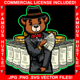 Cash Only Boss Gangster Teddy Bear King Scar Mean Face Dollar Sign Eyes Gold Coins Stacks Money Roll Hip Hop Rap Rapper Plug Trap Street Ghetto Swag Famous Hustle Trapper Art Graphic Design Logo T-Shirt Print Printing JPG PNG SVG Vector Cut File