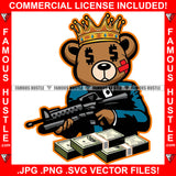 Savage Boss Gangster King Teddy Bear Scar Mean Face Dollar Sign Eyes Machine Gun Cash Money Bundles Hip Hop Rap Rapper Plug Trap Street Ghetto Swag Famous Hustle Trapper Art Graphic Design Logo T-Shirt Print Printing JPG PNG SVG Vector Cut File