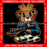 Savage Boss Gangster King Teddy Bear Scar Mean Face Dollar Sign Eyes Machine Gun Cash Money Bundles Hip Hop Rap Rapper Plug Trap Street Ghetto Swag Famous Hustle Trapper Art Graphic Design Logo T-Shirt Print Printing JPG PNG SVG Vector Cut File