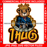 Thug King Gangster Teddy Bear Dollar Sign Eyes Cash Money Gold Coins Stacks Hip Hop Rap Rapper Plug Trap Street Hood Ghetto Swag Hustler Hustling Famous Hustle Baller Trapper Quote Art Graphic Design Logo T-Shirt Print Printing JPG PNG SVG Vector Cut File