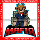 Mafia Thug King Gangster Teddy Bear Dollar Sign Eyes Machine Gun Cash Money Bags Hip Hop Rap Plug Trap Street Hood Ghetto Swag Hustler Hustling Famous Hustle Baller Trapper Quote Art Graphic Design Logo T-Shirt Print Printing JPG PNG SVG Vector Cut File