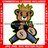 Cash Runner Gangster Teddy Bear King Dollar Sign Eyes Cash Money Bags Hip Hop Rap Plug Trap Street Hood Ghetto Swag Thug Famous Hustle Baller Trapper Art Graphic Design Logo T-Shirt Print Printing JPG PNG SVG Vector Cut File