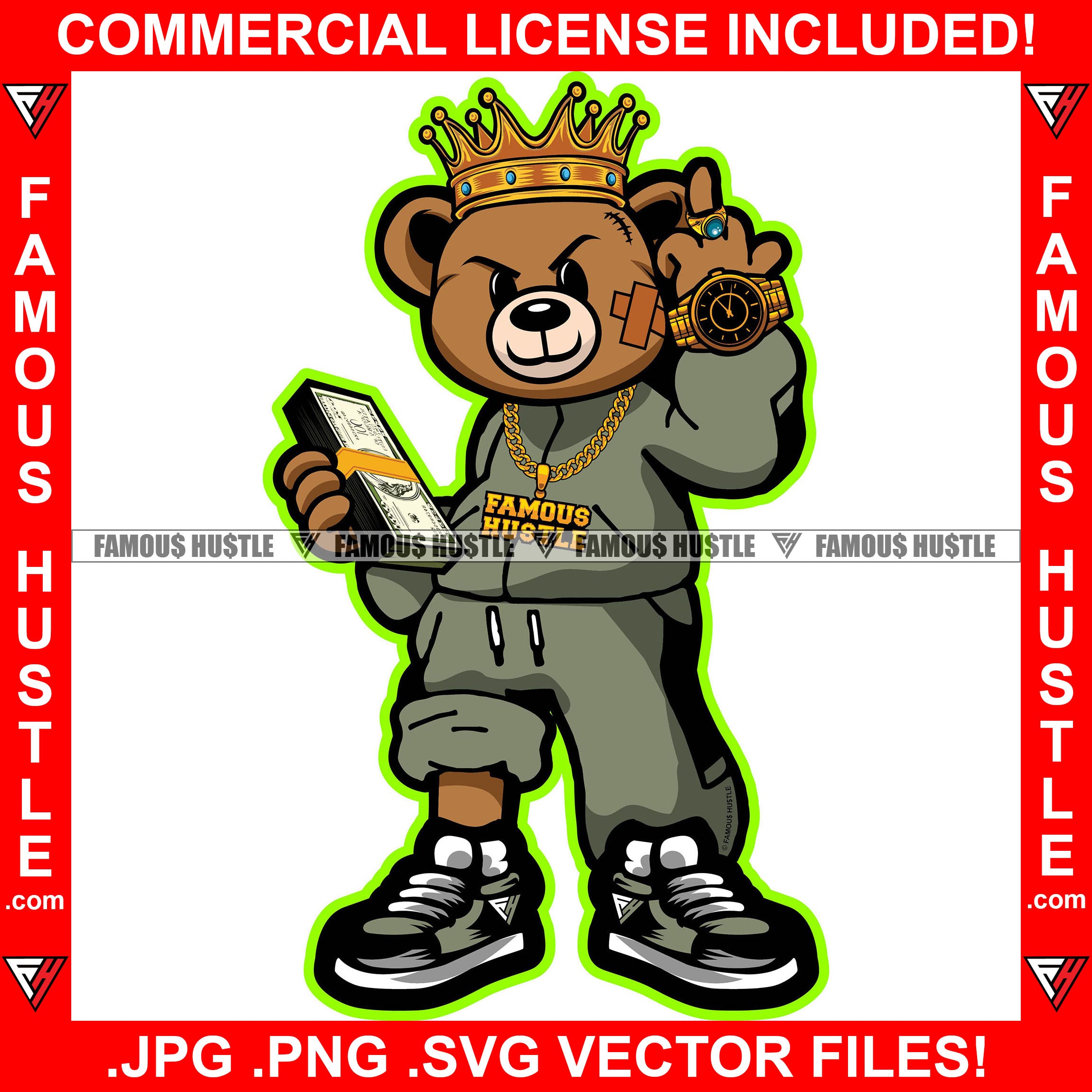 King Teddy Bear Svg, Teddy The King Svg, Gangster Teddy Svg