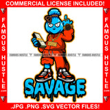 Savage Money Bag Cartoon Character Dollar Sign Eyes Gold Jewelry Necklace Chain Watch Cash Bundle Showing Middle Finger Hustler Boss Drip Swag Trapper Trap Quote Famous Hustle Art Graphic Design Logo T-Shirt Print Printing JPG PNG SVG Vector Cut File