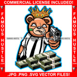King Gangster Teddy Bear Drug Dealer Smoking Marijuana Pot Cigar Blunt Cigarette White Eyes Cash Money Bundles Pistol Gun Hip Hop Rap Plug Street Hood Famous Hustle Art Graphic Design Logo T-Shirt Print Printing JPG PNG SVG Vector Cut File