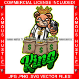 King Crazy Scar Face Gangster Angry Smoking Teddy Bear Dripping Gold Necklace Machine Gun Cash Money Bags Plug Street Business Famous Hustle Hip Hop Rap Rapper Plug Trap Art Graphic Design Logo T-Shirt Print Printing JPG PNG SVG Vector Cut File