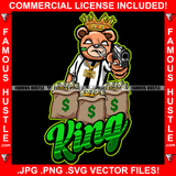 King Crazy Scar Face Gangster Angry Smoking Teddy Bear Dripping Gold Necklace Machine Gun Cash Money Bags Plug Street Business Famous Hustle Hip Hop Rap Rapper Plug Trap Art Graphic Design Logo T-Shirt Print Printing JPG PNG SVG Vector Cut File