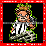 King Gangster Teddy Bear Gold Crown Drug Dealer White Eyes Cash Money Bundles Pistol Gun Hip Hop Rap Plug Street Hood Famous Hustle Art Graphic Design Logo T-Shirt Print Printing JPG PNG SVG Vector Cut File