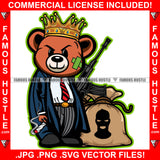 Gangster Teddy Bear King Scar Mean Face Machine Gun Cash Money Bag Cigar Smoking Hip Hop Rap Rapper Plug Trap Street Hood Ghetto Swag Famous Hustle Baller Trapper Art Graphic Design Logo T-Shirt Print Printing JPG PNG SVG Vector Cut File