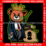 Gangster Teddy Bear King Scar Mean Face Machine Gun Cash Money Bag Cigar Smoking Hip Hop Rap Rapper Plug Trap Street Hood Ghetto Swag Famous Hustle Baller Trapper Art Graphic Design Logo T-Shirt Print Printing JPG PNG SVG Vector Cut File