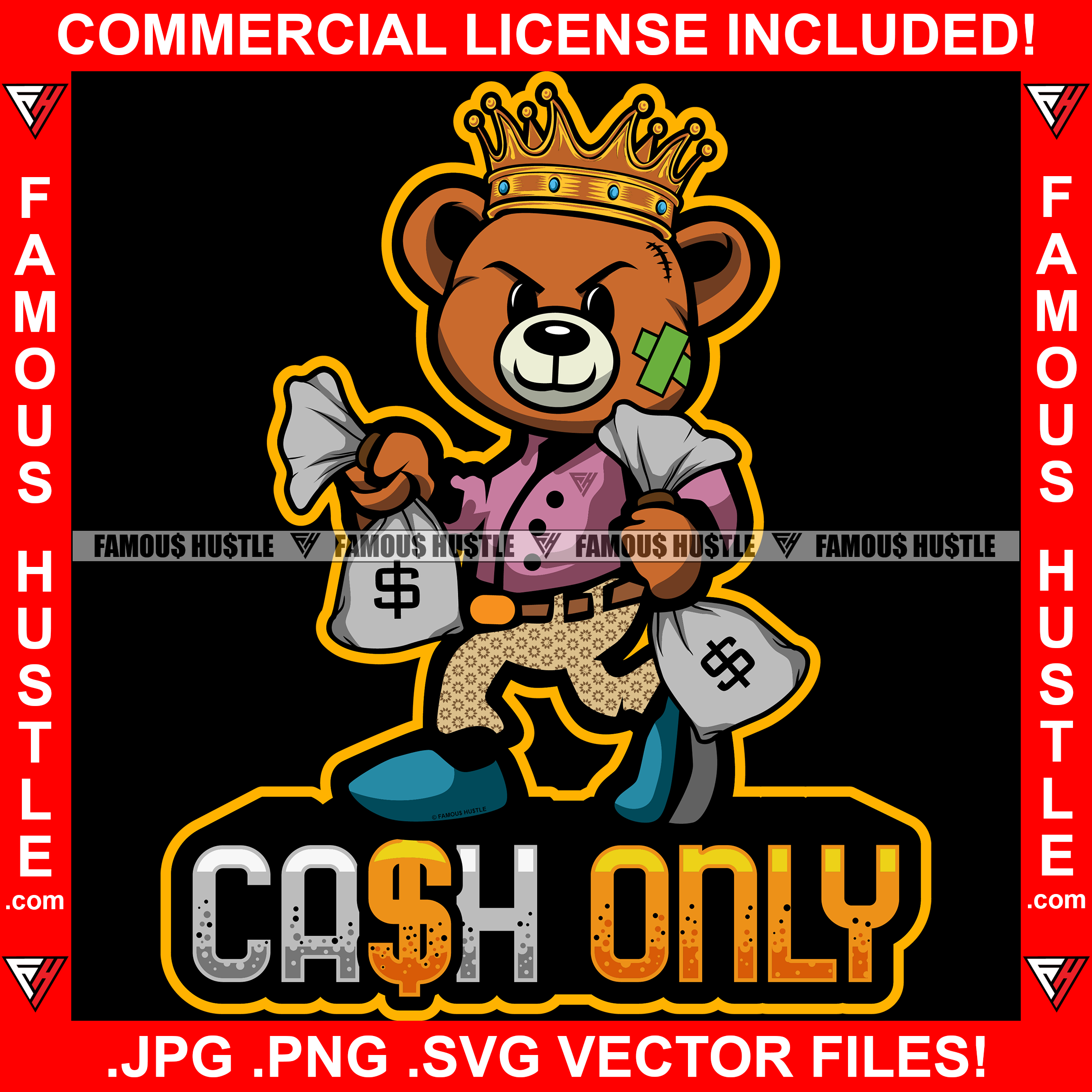 King Teddy Bear Svg, Teddy The King Svg, Gangster Teddy Svg