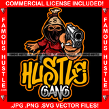 Famous Hustle Gang Gangster Cash Money Bag Cartoon Character Hooded Holding Gun Quote Trap Trapper Gangsta Thug Hustling Demon Rapper Hip Hop Dope Baller Gang Art Graphic Design Logo T-Shirt Print Printing JPG PNG SVG Vector Cut File