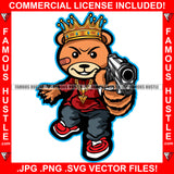 King Gangster Teddy Bear Mean Face Gold Necklace Pistol Gun Sneakers Hip Hop Rap Rapper Plug Trap Street Hood Ghetto Swag Thug Hustler Hustling Famous Hustle Baller Trapper Art Graphic Design Logo T-Shirt Print Printing JPG PNG SVG Vector Cut File