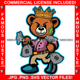 Cash Only King Gangster King Teddy Bear Scar Face Money Bags Both Hands Hip Hop Rap Plug Trap Street Hood Ghetto Swag Thug Hustler Hustling Famous Hustle Baller Trapper Art Graphic Design Logo T-Shirt Print Printing JPG PNG SVG Vector Cut File