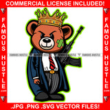 Gangster Teddy Bear King Scar Mean Face Machine Gun Cigar Smoking Hip Hop Rap Rapper Plug Trap Street Hood Ghetto Swag Famous Hustle Baller Trapper Art Graphic Design Logo T-Shirt Print Printing JPG PNG SVG Vector Cut File