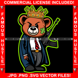 Gangster Teddy Bear King Scar Mean Face Machine Gun Cigar Smoking Hip Hop Rap Rapper Plug Trap Street Hood Ghetto Swag Famous Hustle Baller Trapper Art Graphic Design Logo T-Shirt Print Printing JPG PNG SVG Vector Cut File