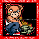 The Hustle Dont Sleep Gangster Teddy Bear Scar Face White Eyes Mean Face Cash Money Gold Coins Hip Hop Rap Plug Hustling Trap Trapper Art Graphic Design Logo T-Shirt Print Printing JPG PNG SVG Vector Cut File