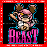 Beast Teddy Bear Scar Mean Face Yellow Eyes Stitches Baseball Bat Hip Hop Rap Rapper Plug Trap Street Hood Ghetto Swag Thug Hustler Hustling Famous Hustle Baller Trapper Quote Art Graphic Design Logo T-Shirt Print Printing JPG PNG SVG Vector Cut File