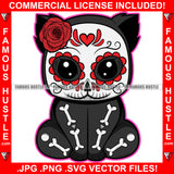 Famous Hustle Gangster Black Cat Wearing Skeleton Costume Face Makeup Hip Hop Rap Rapper Plug Trap Street Hood Ghetto Swag Thug Hustler Hustling Baller Trapper Art Graphic Design Logo T-Shirt Print Printing JPG PNG SVG Vector Cut File