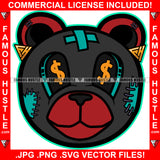 Born In The Streets Black Teddy Bear Dollar Sign Eyes Scar Face Hip Hop Rap Plug Trap Street Hood Ghetto Swag Thug Famous Hustle Baller Trapper Art Graphic Design Logo T-Shirt Print Printing JPG PNG SVG Vector Cut File