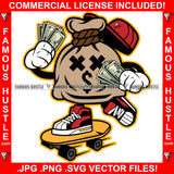 Bag Cash Money Bag Cross Eyes Dollar Sign Skating Cap Cash Money Sneakers  Hip Hop Rap Rapper Plug Trap Street Hood Ghetto Swag Thug Hustler Hustling Famous Hustle Baller Trapper Art Graphic Design Logo T-Shirt Print Printing JPG PNG SVG Vector Cut File