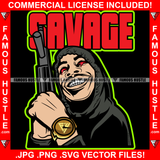 Savage Famous Hustle Gangster Tattoo Male Gang Member Red Dripping Eyes Machine Gun Gold Watch Hip Hop Rap Plug Trap Street Ghetto Thug Hustler Hustling Drip Famous Hustle Quote Art Graphic Design Logo T-Shirt Print Printing JPG PNG SVG Vector Cut File