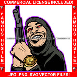 Savage Famous Hustle Gangster Tattoo Male Gang Member Red Dripping Eyes Machine Gun Gold Watch Hip Hop Rap Plug Trap Street Ghetto Thug Hustler Hustling Drip Famous Hustle Art Graphic Design Logo T-Shirt Print Printing JPG PNG SVG Vector Cut File