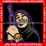 Savage Famous Hustle Gangster Tattoo Male Gang Member Red Dripping Eyes Machine Gun Gold Watch Hip Hop Rap Plug Trap Street Ghetto Thug Hustler Hustling Drip Famous Hustle Art Graphic Design Logo T-Shirt Print Printing JPG PNG SVG Vector Cut File