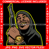 Savage Famous Hustle Gangster Tattoo Male Gang Member Dripping Eyes Machine Gun Gold Watch Hip Hop Rap Plug Trap Street Hood Ghetto Thug Hustler Hustling Drip Famous Hustle Art Graphic Design Logo T-Shirt Print Printing JPG PNG SVG Vector Cut File