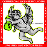 Famous Hustle Dripping Gangster Angel Wings Statue Cash Money Green Bag Tattoo Hip Hop Rap Rapper Plug Trap Street Hood Ghetto Thug Hustler Hustling Drip Boss Art Graphic Design Logo T-Shirt Print Printing JPG PNG SVG Vector Cut File
