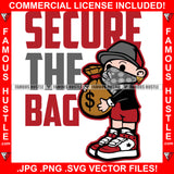 Secure The Bag Gangster Boy Glasses Cash Money Bag Gold Earrings Cap Face Bandanna Hip Hop Rap Rapper Plug Trap Street Hood Ghetto Swag Thug Famous Hustle Baller Trapper Quote Art Graphic Design Logo T-Shirt Print Printing JPG PNG SVG Vector Cut File