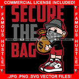 Secure The Bag Gangster Boy Glasses Cash Money Bag Gold Earrings Cap Face Bandanna Hip Hop Rap Rapper Plug Trap Street Hood Ghetto Swag Thug Famous Hustle Baller Trapper Quote Art Graphic Design Logo T-Shirt Print Printing JPG PNG SVG Vector Cut File