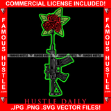 Hustle Daily AK-47 Machine Gun Red Rose Hip Hop Rap Rapper Plug Trap Street Hood Ghetto Swag Thug Hustler Hustling Famous Baller Trapper Quote Art Graphic Design Logo T-Shirt Print Printing JPG PNG SVG Vector Cut File