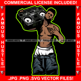 Famous Hustle Gangster Black Man Tape Recorder Saggy Pant Tattoo Finger Sign Hip Hop Rap Rapper Plug Trap Street Hood Ghetto Swag Thug Hustler Hustling Baller Trapper Art Graphic Design Logo T-Shirt Print Printing JPG PNG SVG Vector Cut File