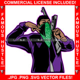 Famous Hustle Gangster Gang Member Man Green Bandanna Mask Machine Gun Hand Sign Trap Street Hustler Rapper Dope Baller Trapper Hustling Flex Dripping Dope Art Graphic Design Logo T-Shirt Print Printing JPG PNG SVG Vector Cut File
