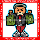 Make Money Not Excuses Rich Teddy Bear Holding Cash Money Shopping Bags Famous Hustle Gangster Boss Hip Hop Rap Plug Trap Street Hood Ghetto Thug Trap Hustler Hustling Art Graphic Design Logo T-Shirt Print Printing JPG PNG SVG Vector Cut File