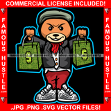 Make Money Not Excuses Rich Teddy Bear Holding Cash Money Shopping Bags Famous Hustle Gangster Boss Hip Hop Rap Plug Trap Street Hood Ghetto Thug Trap Hustler Hustling Art Graphic Design Logo T-Shirt Print Printing JPG PNG SVG Vector Cut File