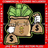 Get Money Cash Bag Cartoon Character Cross Eyes Dollar Sign Cap Cash Money Bags Hands Hip Hop Rap Rapper Plug Trap Street Hood Ghetto Swag Thug Hustler Hustling Famous Hustle Art Graphic Design Logo T-Shirt Print Printing JPG PNG SVG Vector Cut File