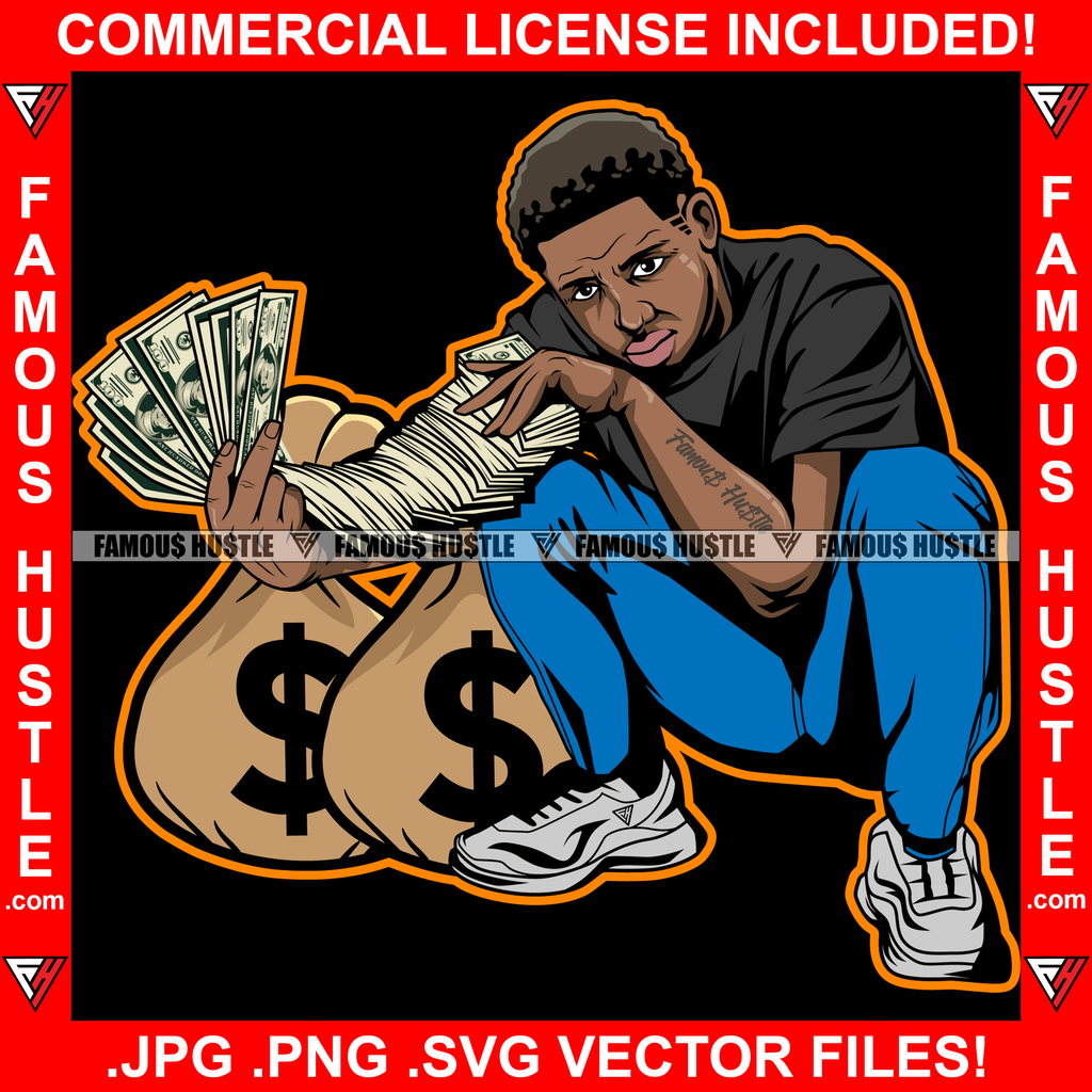 Mind On My Money Gangster Black Man Cash Bags Money Spread Arm Sneaker ...