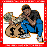 Mind On My Money Gangster Black Man Cash Bags Money Spread Arm Sneakers Hip Hop Rap Plug Trap Street Hood Ghetto Swag Thug Hustler Hustling Famous Hustle Baller Trapper Art Graphic Design Logo T-Shirt Print Printing JPG PNG SVG Vector Cut File