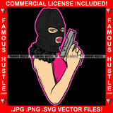 Target Locked Sexy Gangster White Lady Female Black Ski Mask Pistol Gun Red Lips Hip Hop Rap Rapper Plug Trap Street Hood Ghetto Swag Thug Hustler Hustling Famous Hustle Art Graphic Design Logo T-Shirt Print Printing JPG PNG SVG Vector Cut File