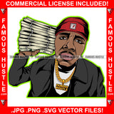Sauce Dripping Gangster Black Man Cash Money Bundles Gold Necklace Jewelry Cap Hip Hop Rap Rapper Plug Trap Street Hood Thug Hustler Hustling Famous Hustle Baller Trapper Art Graphic Design Logo T-Shirt Print Printing JPG PNG SVG Vector Cut File