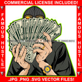 Gangster Man Ski Mask Yellow Eyes Cash Money Face Cover Gold Watch Hip Hop Rap Rapper Plug Trap Street Hood Ghetto Swag Thug Hustler Hustling Famous Hustle Baller Trapper Art Graphic Design Logo T-Shirt Print Printing JPG PNG SVG Vector Cut File